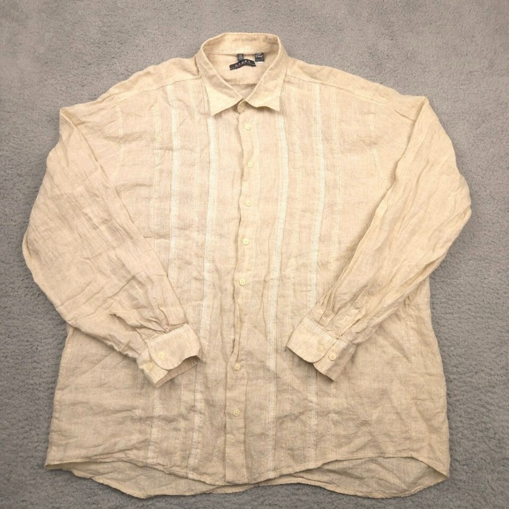 Haupt Germany Linen Button Down Shirt Mens XXL Beige Long Sleeve